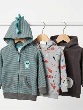 Carter's Teal Stripe Dino Hooded Zip Sweatshirt